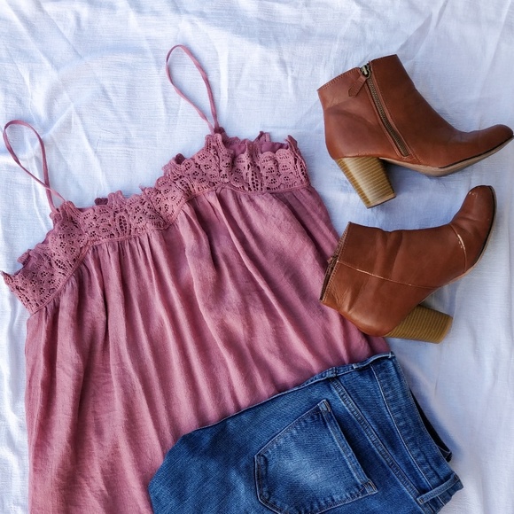 Pink Lace Boho Flowy Top/Camisole - Picture 2 of 3